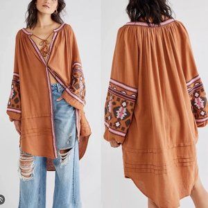 Free People Brown Embroidered Tunic